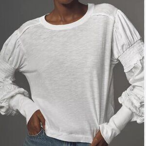 Pilcro Women's Cream Long Sleeve Crop Top Ruched And Smocked Long Sleeve Size XS